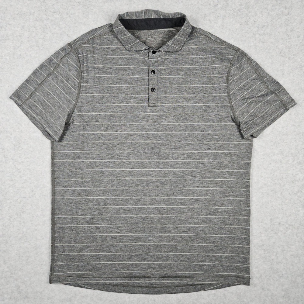 Lululemon Evolution Polo Men's XL Gray Shirt Striped Short Sleeve Golf Athletic